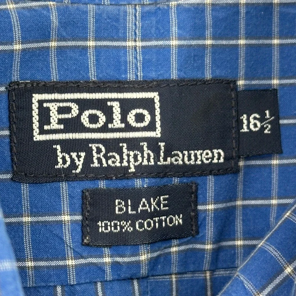 Polo Ralph Lauren Blake Mens 16.5 Blue White Check Button Down Shirt Long Sleeve